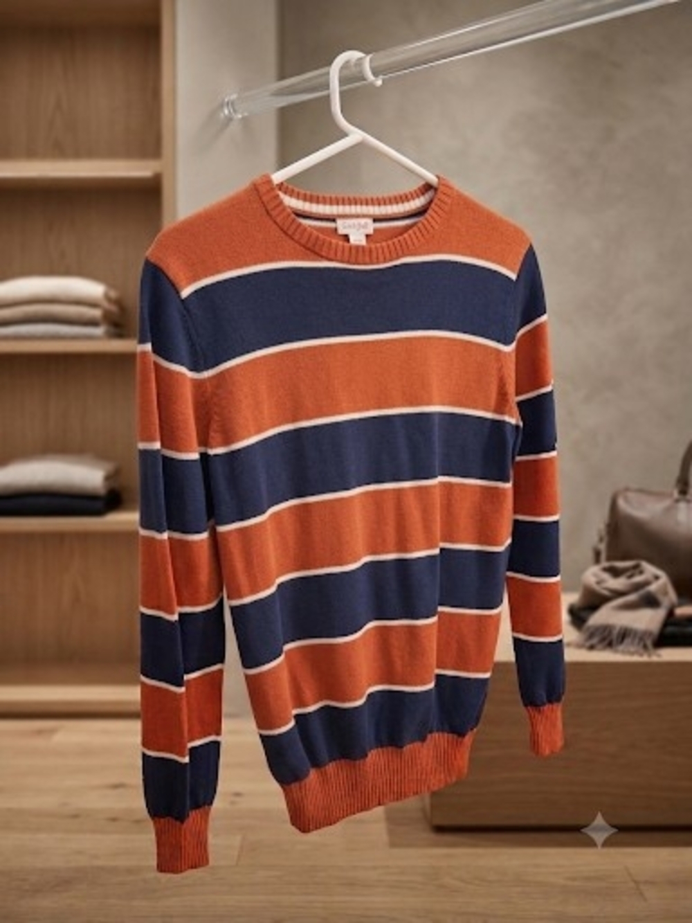 Cat & Jack Rugby Striped Crewneck Sweater, Boys LARGE (10/12)